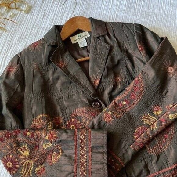 Erin London · Medium Petite · Embroidered Tapestry Blazer · Boho Vintage · Brown - Picture 1 of 7